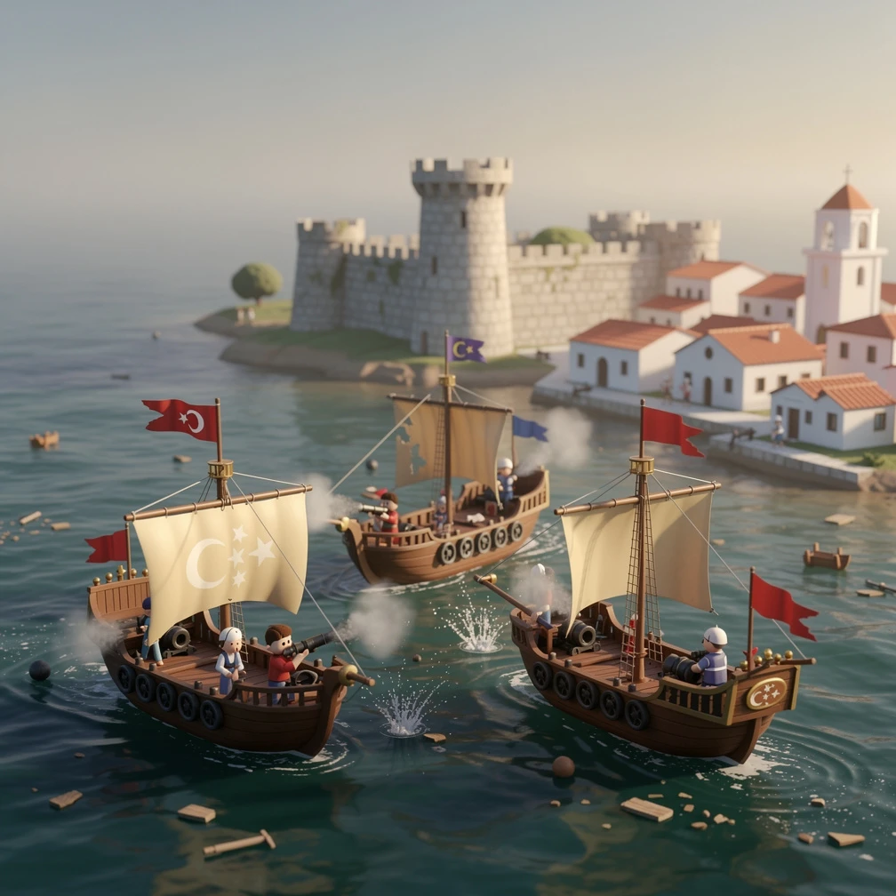 Historical artwork depicting the Battle of Preveza