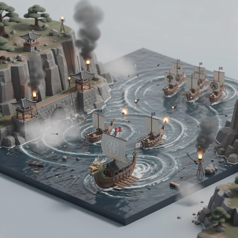 Historical artwork depicting the Battle of Myeongnyang