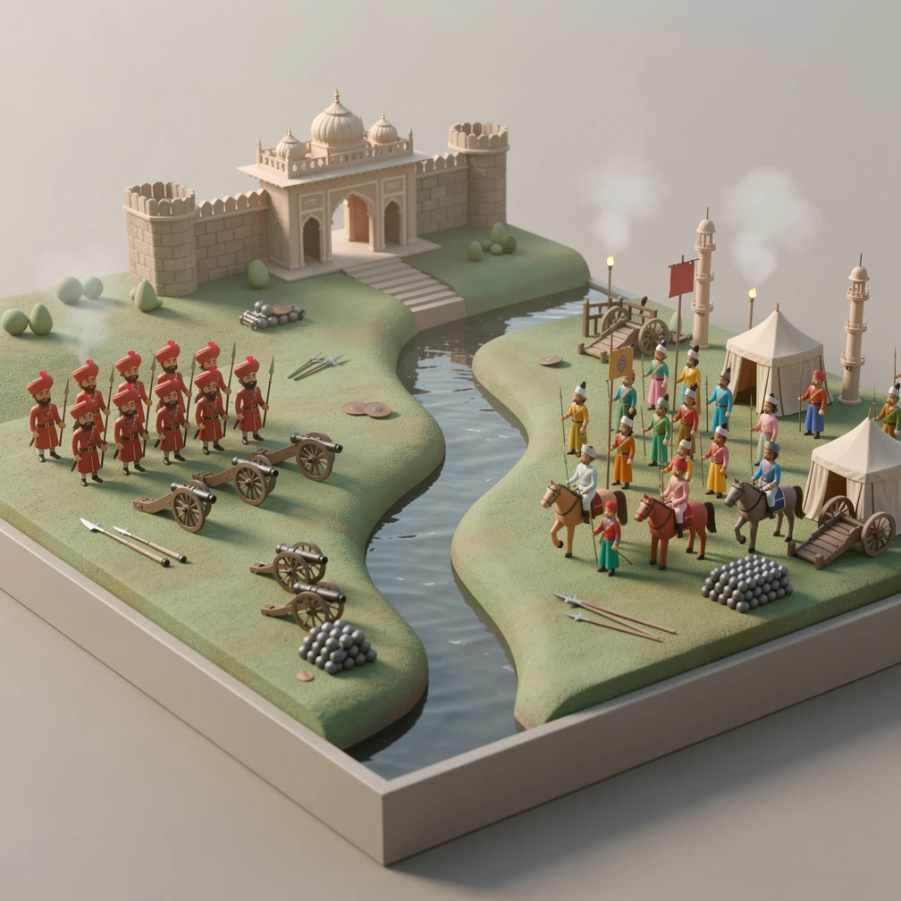 Historical artwork depicting the Battle of Plassey