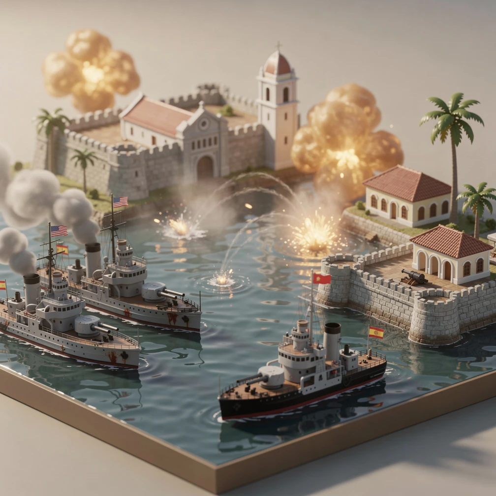 Historical artwork depicting the Battle of Manila Bay