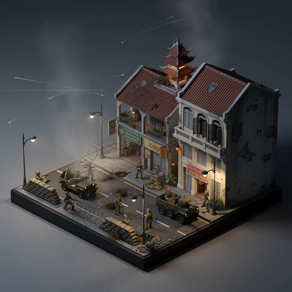 Historical artwork depicting the Tet Offensive
