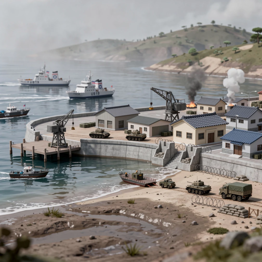 Historical artwork depicting the Battle of Inchon