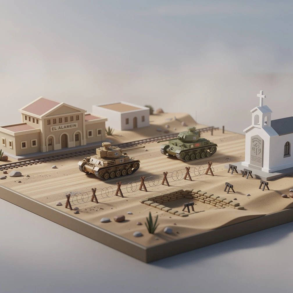 Historical artwork depicting the Battle of El Alamein