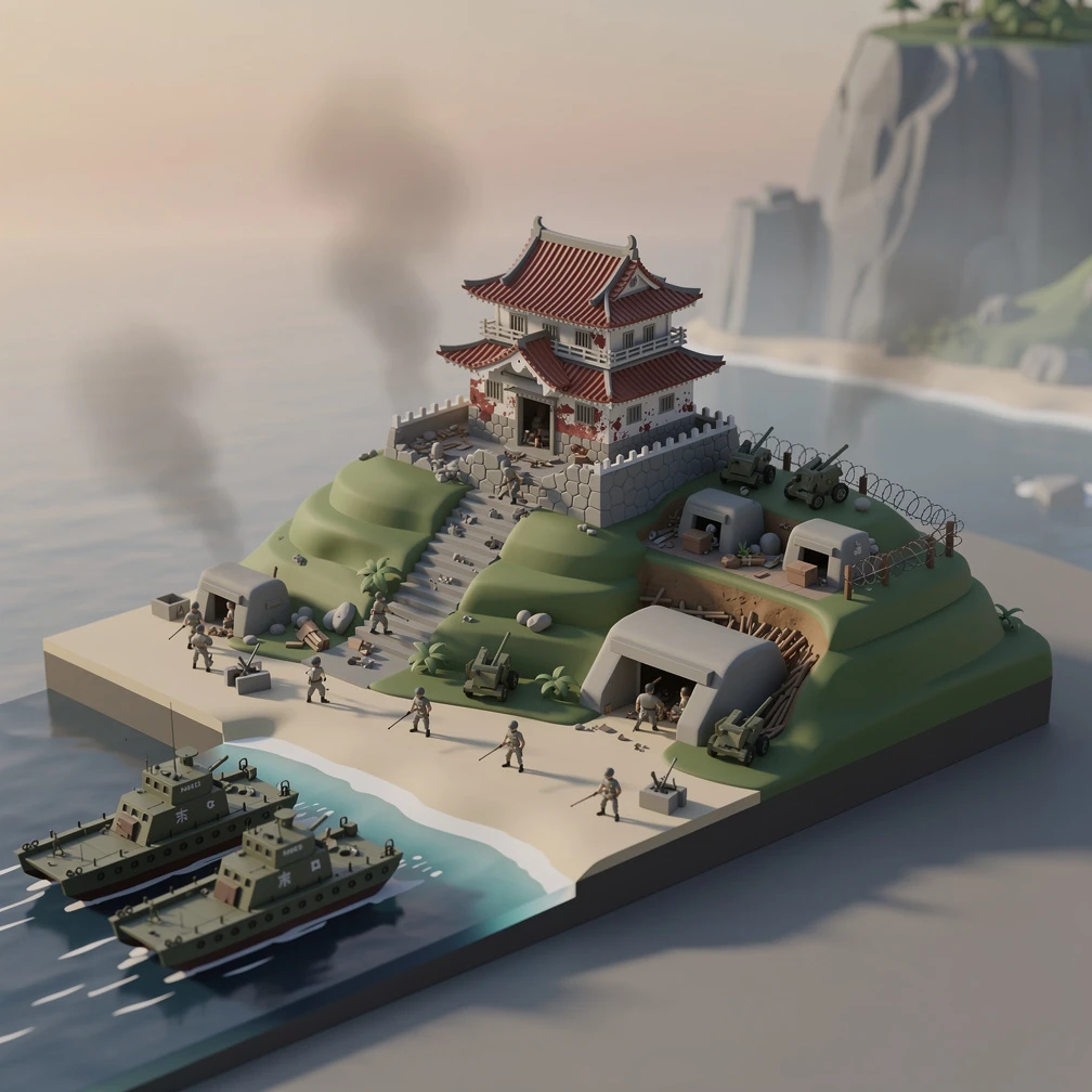 Historical artwork depicting the Battle of Okinawa