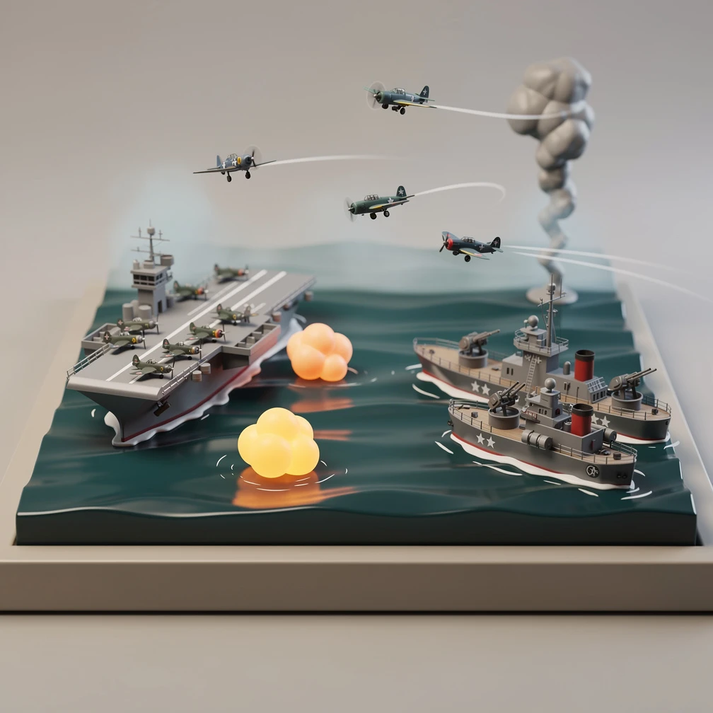 Historical artwork depicting the Battle of the Coral Sea