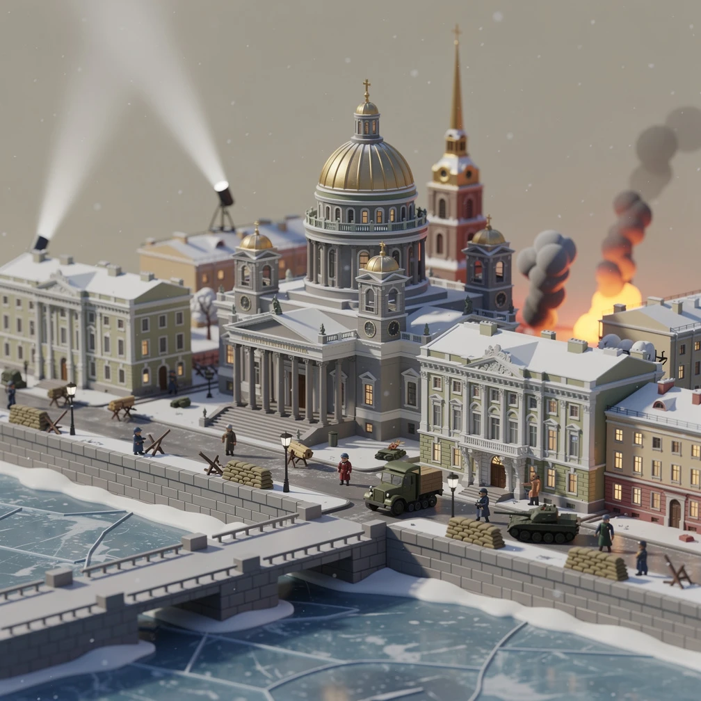 Historical artwork depicting the Siege of Leningrad