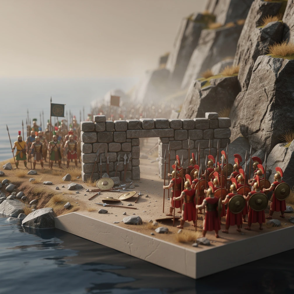 Historical artwork depicting the Battle of Thermopylae