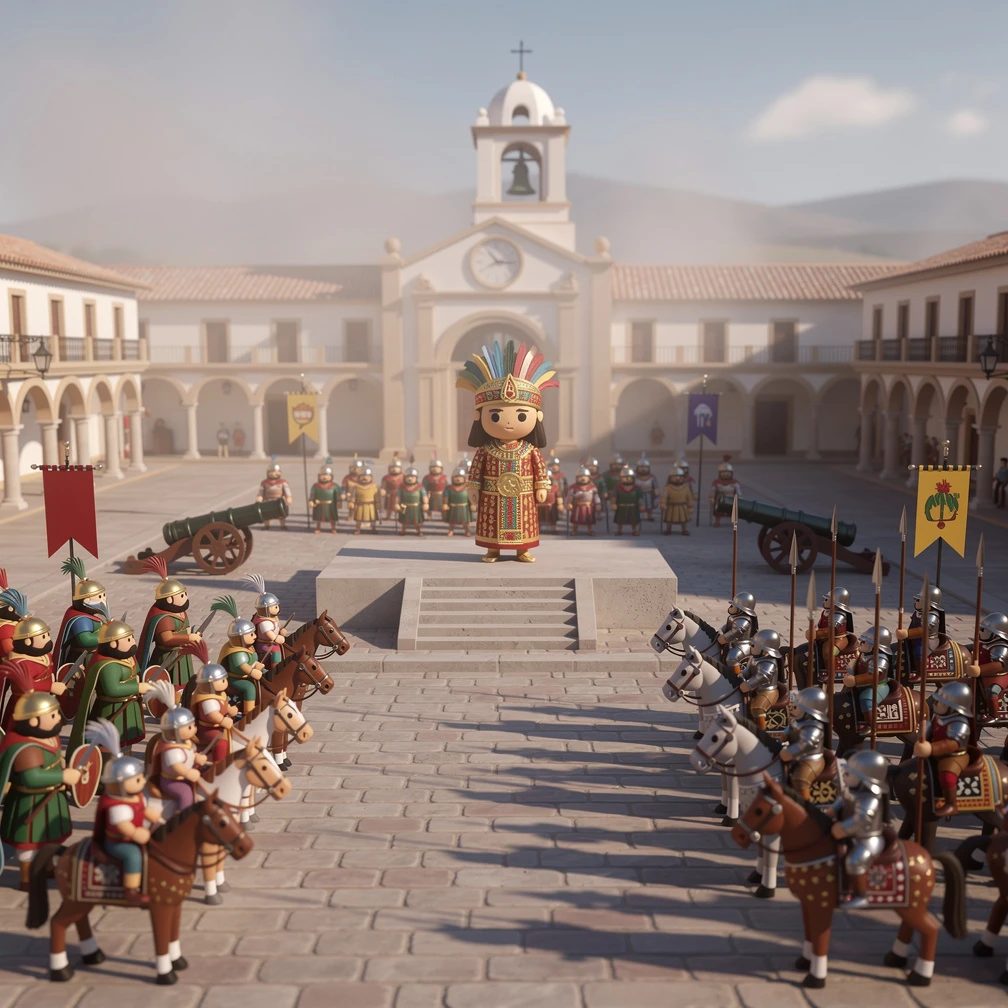 Historical artwork depicting the Battle of Cajamarca