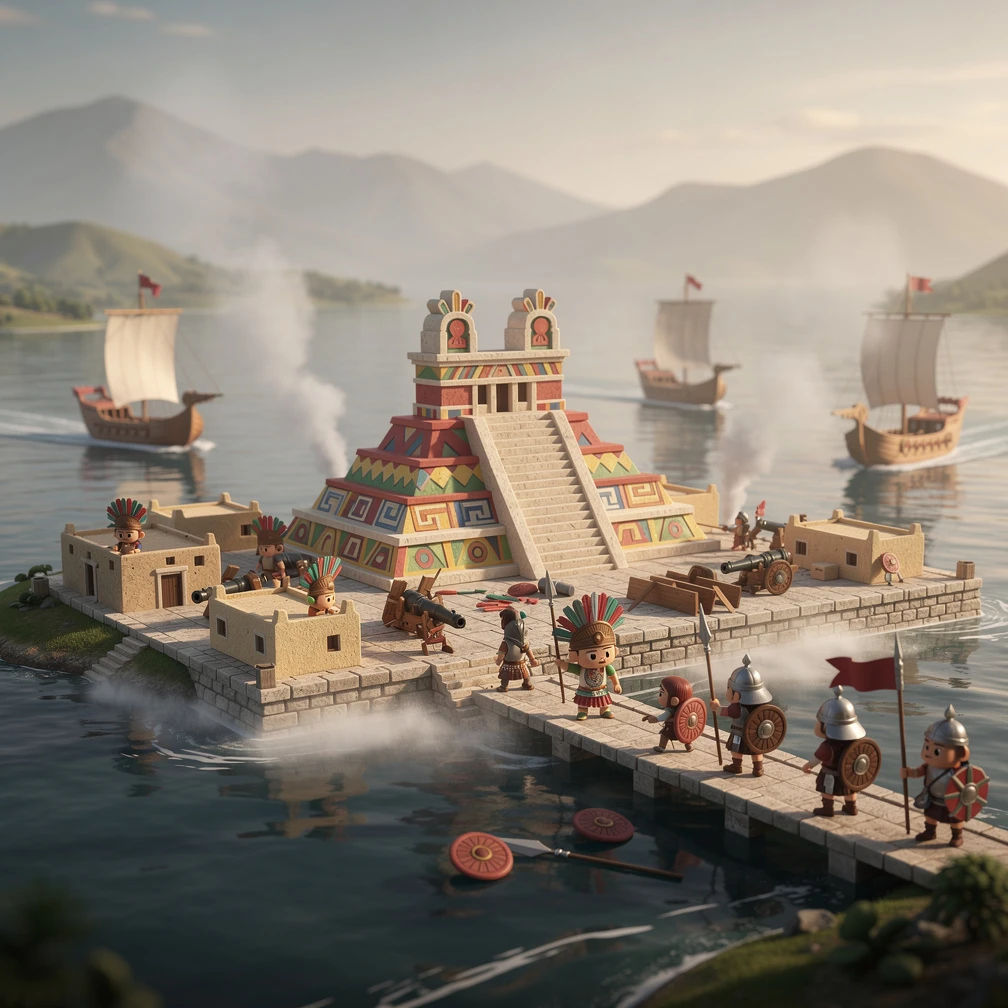 Historical artwork depicting the Siege of Tenochtitlan