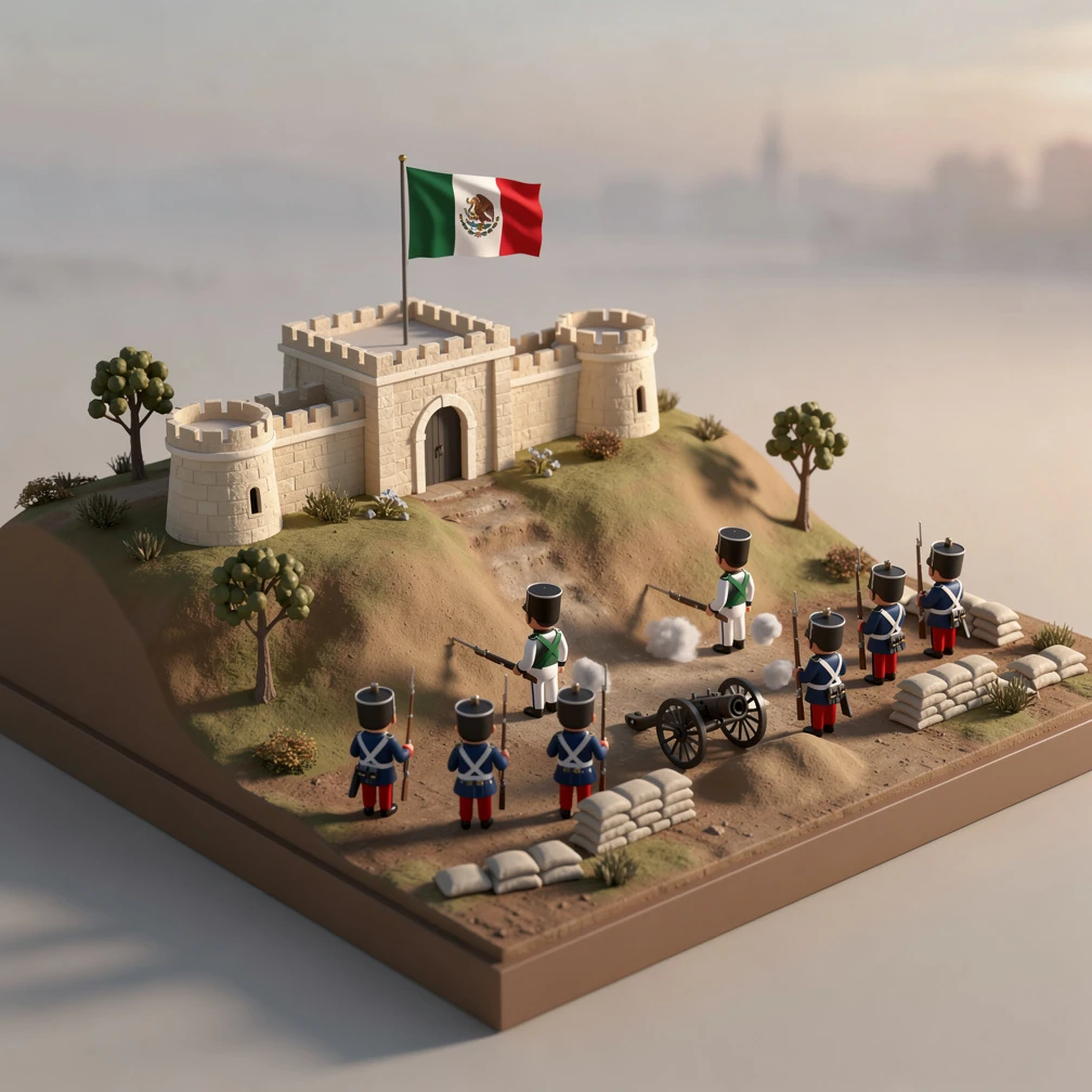 Historical artwork depicting the Battle of Puebla