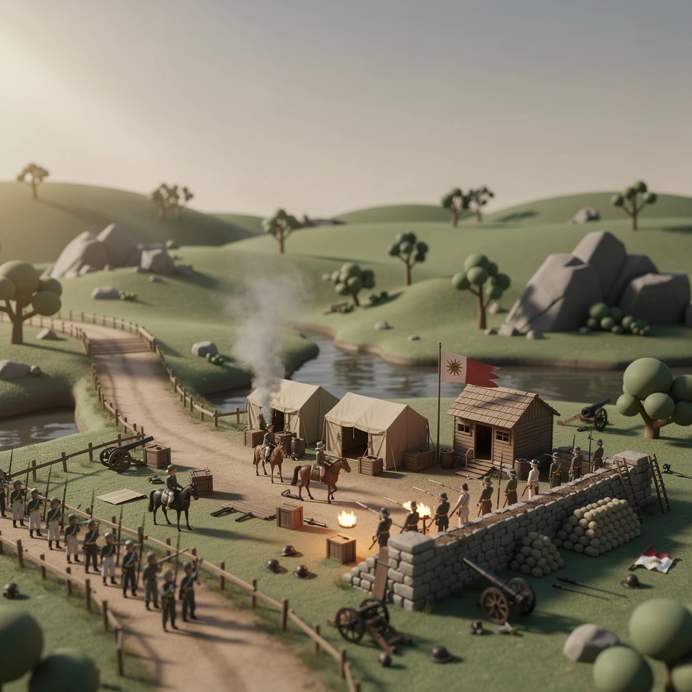 Historical artwork depicting the Battle of Cerro Cora