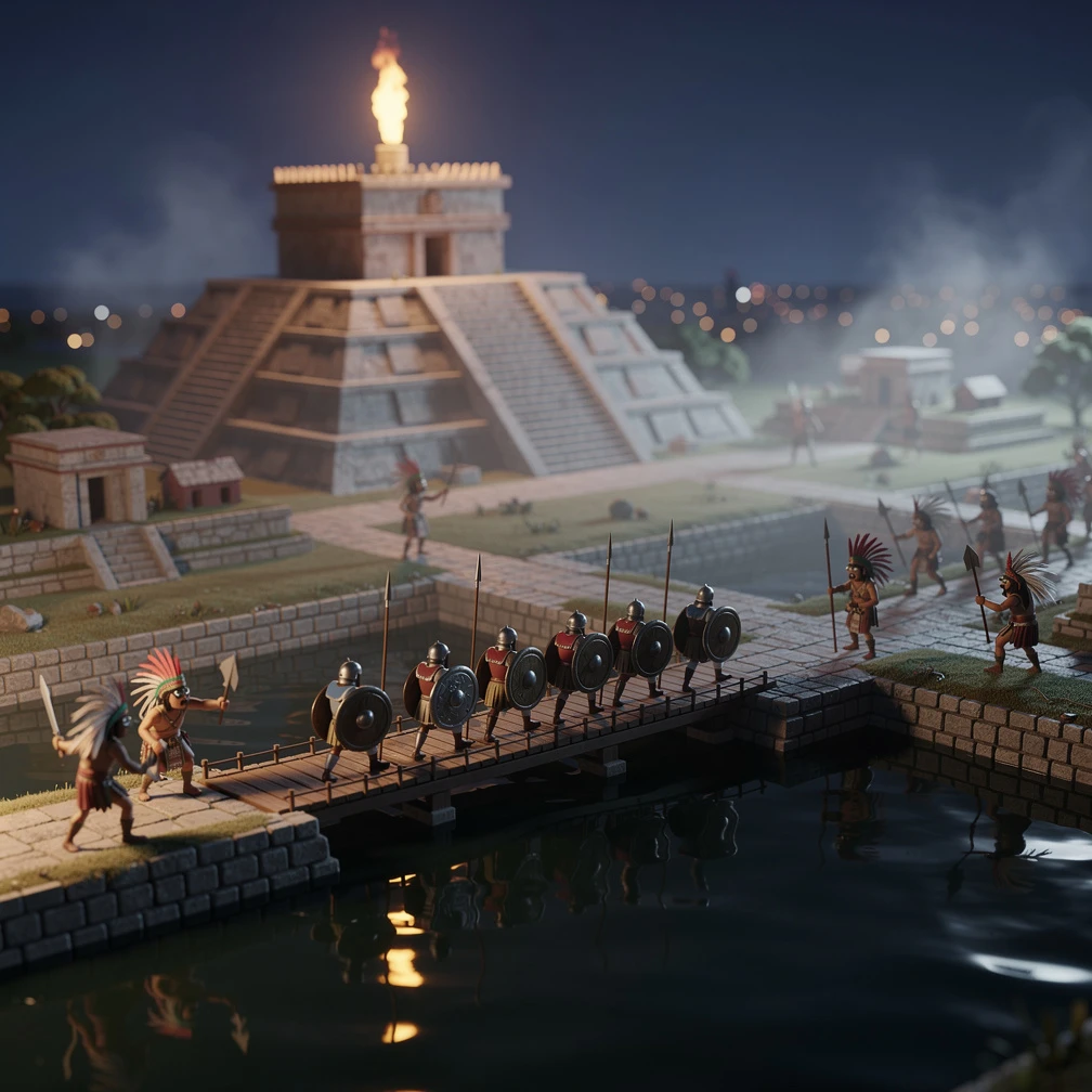 Historical artwork depicting the La Noche Triste