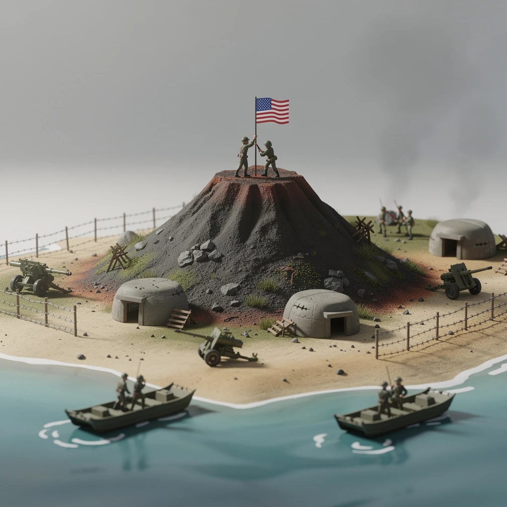 Historical artwork depicting the Battle of Iwo Jima