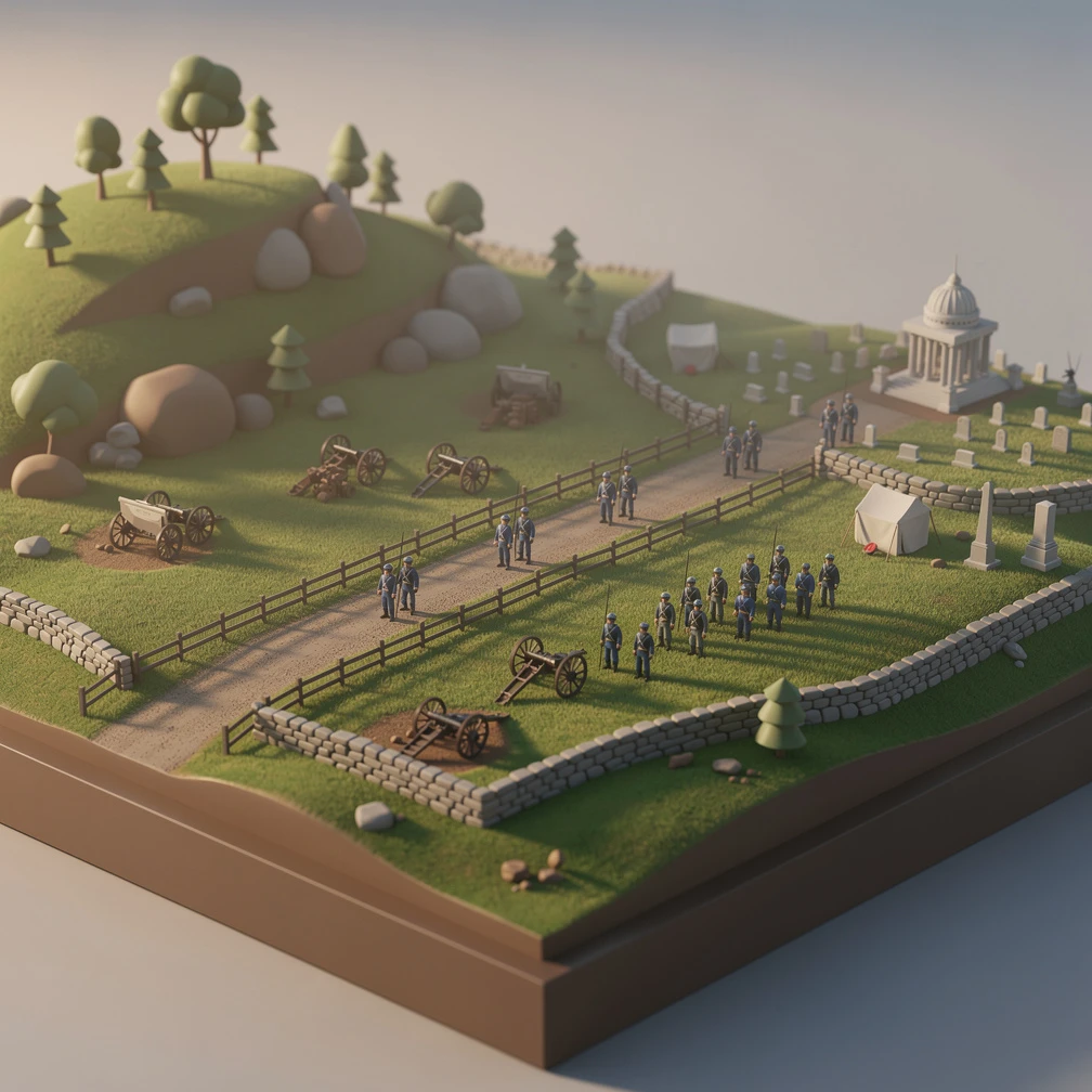 Historical artwork depicting the Battle of Gettysburg