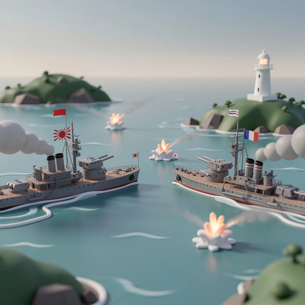 Historical artwork depicting the Battle of Tsushima