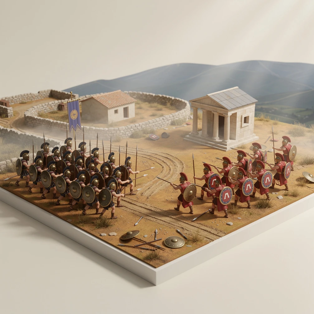 Historical artwork depicting the Battle of Leuctra