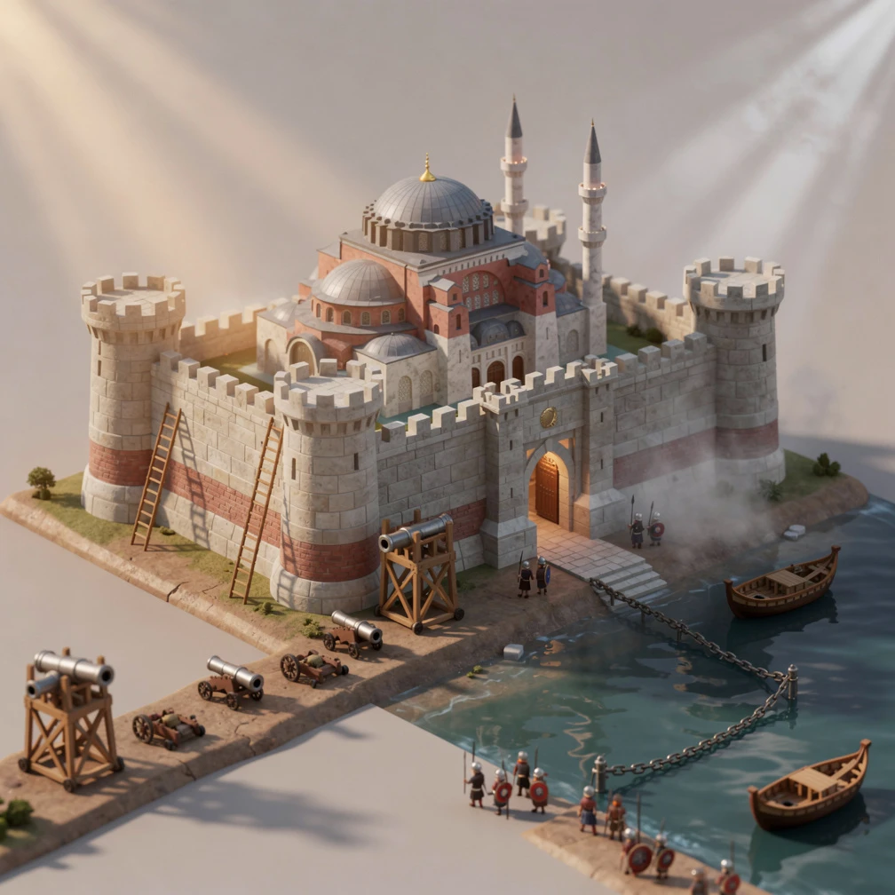 Historical artwork depicting the Siege of Constantinople