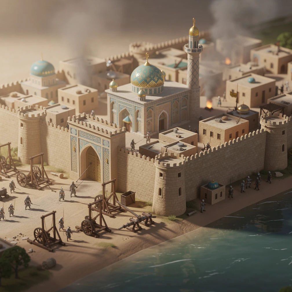 Historical artwork depicting the Siege of Baghdad